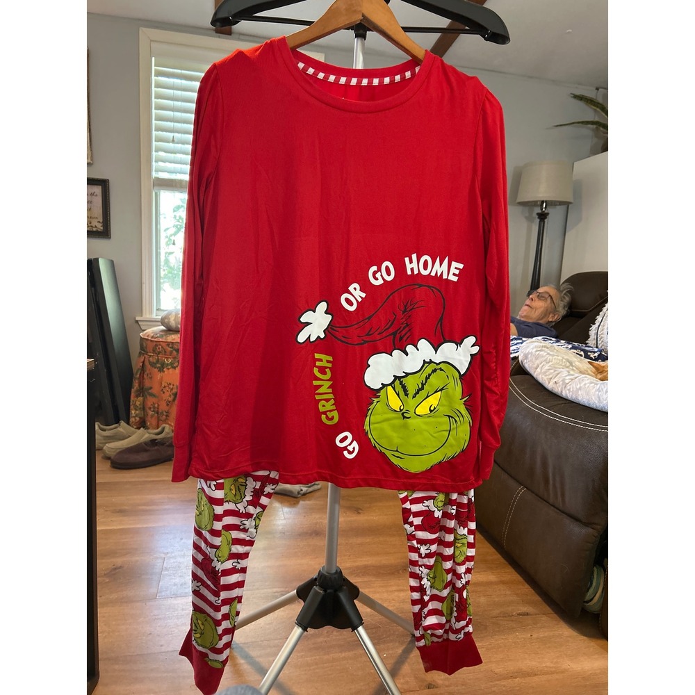 Dr Seuss The Grinch Womens Pajama Set Long Sleeve Top Pants M‎ 8-10